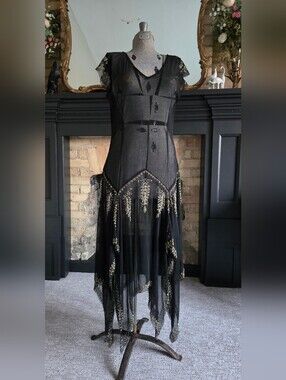 ECI Vintage Sheath Flapper Style Sheer Beaded Dress